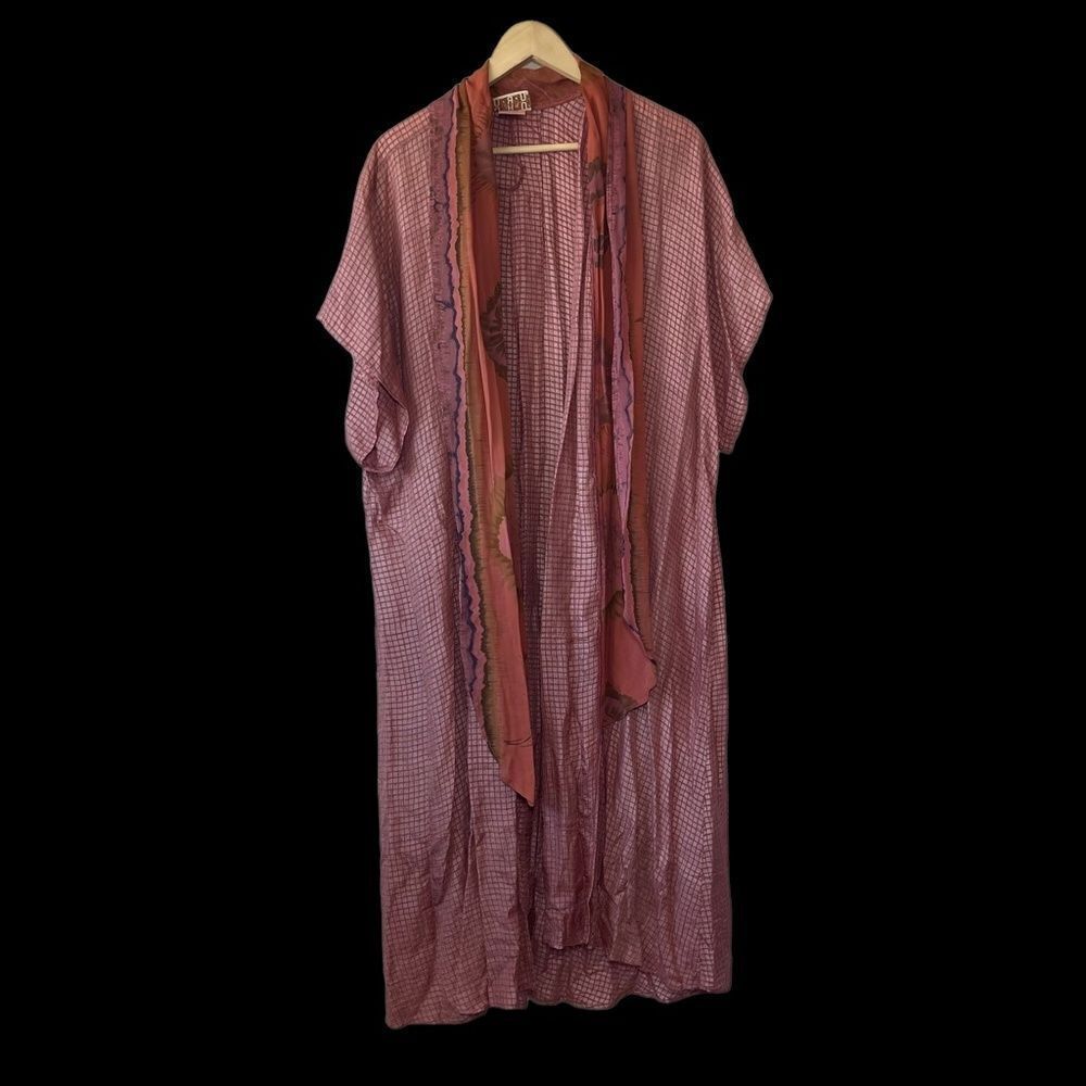 URU Vintage Terra Cotta Woven Lagenlook Shawl Collar Duster One‎ Size
